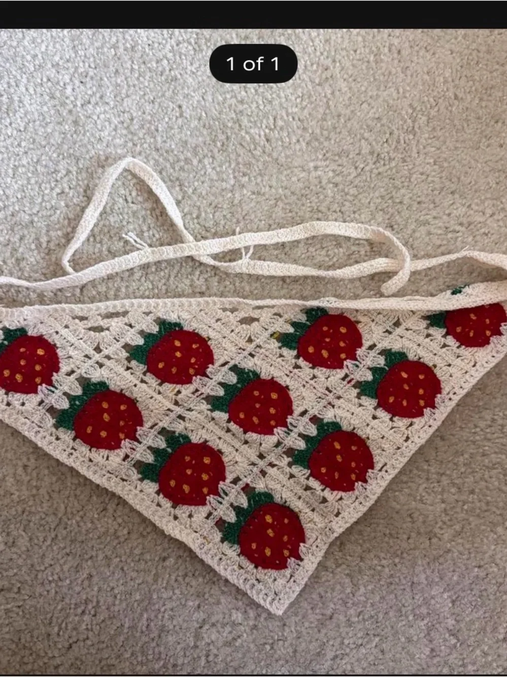 Crochet Strawberry Bandana Bib for Kids - Cream and Red
